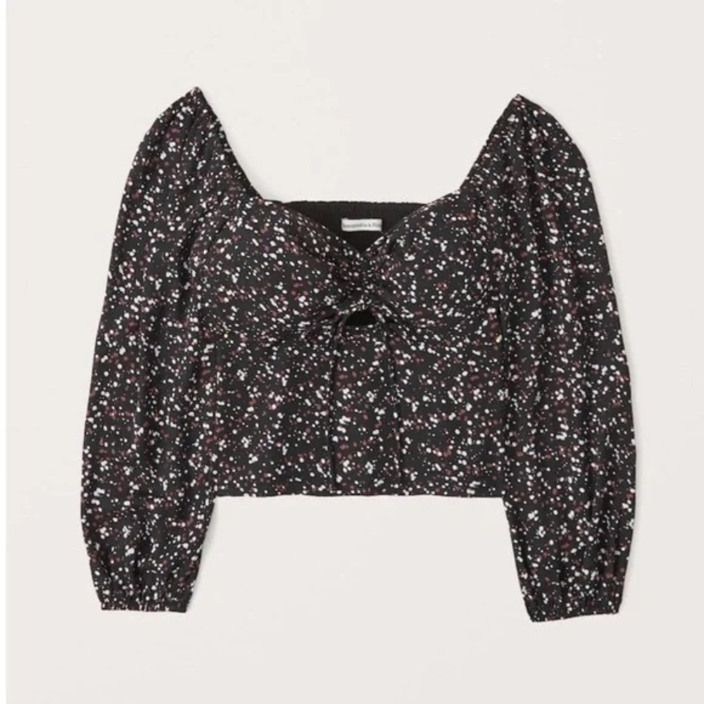 Abercrombie & Fitch Black Dot Cinched Front Cut Out Long Sleeve Top Small